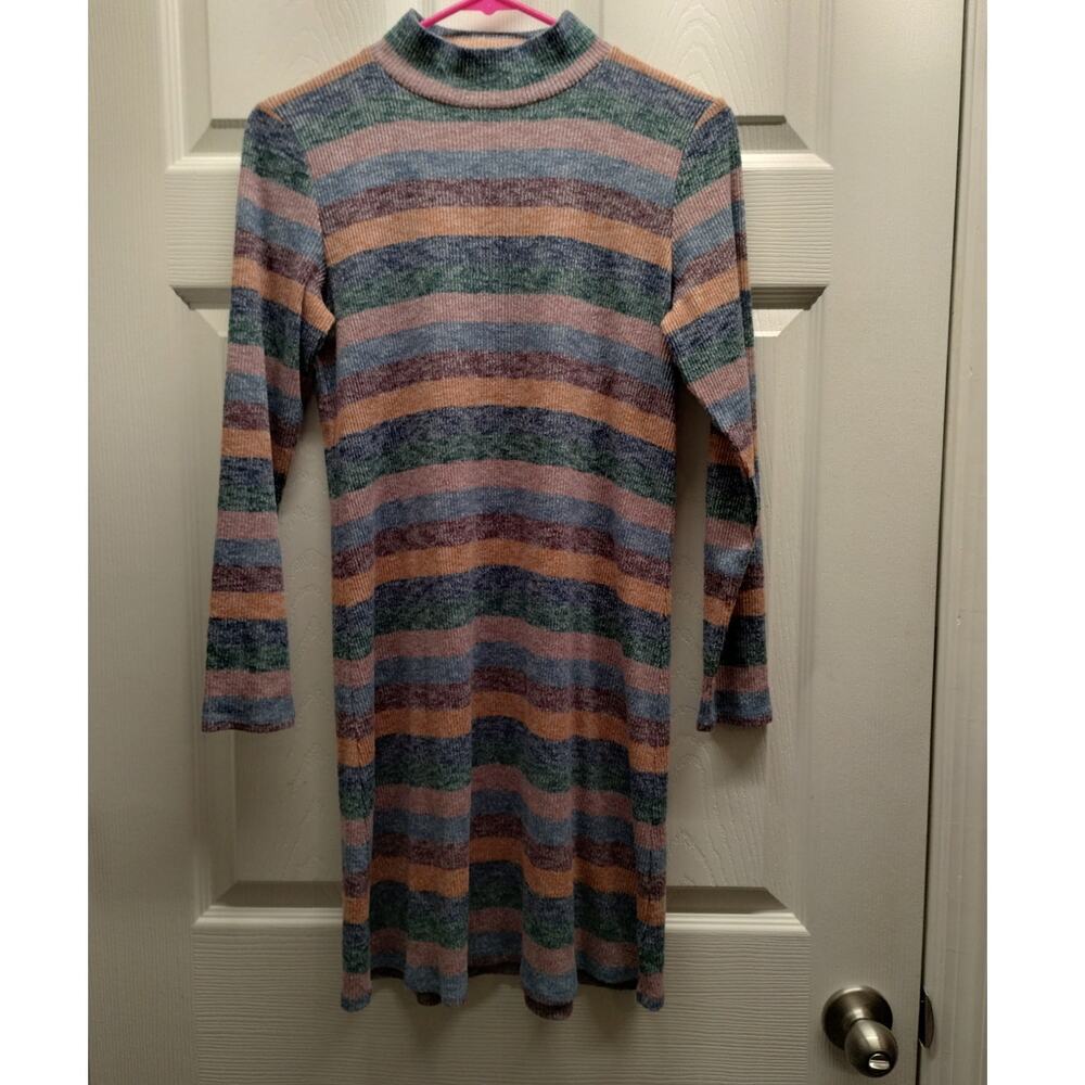 American Eagle Women Size Medium Multicolor Muted Striped Long Sleeve Mini Dress